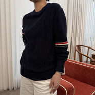 SEASON MARK【雙11】秋季上新織帶豎紋針織衛衣潮流休閑百搭寬松情侶 藏青色 2XL