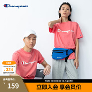 Champion夏季經(jīng)典款印花草寫(xiě)LOGO圓領(lǐng)休閑運動(dòng)T恤無(wú)性別冠軍短袖男女情侶 粉紅色(偏?。?XL