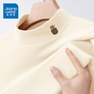 真維斯（JEANSWEST）打底衫女加絨長(zhǎng)袖t恤女裝半高領(lǐng)秋冬新款上衣服修身保暖內(nèi)搭加厚 米色 小紙盒口袋_K_左領(lǐng)角 M