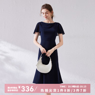 經(jīng)典故事（JANE STORY）法式魚尾連衣裙女夏2025新款氣質(zhì)別致設(shè)計感藍色雪紡裙收腰小個子 M05深藍色 M