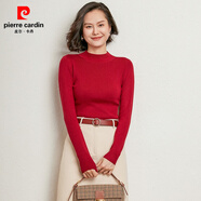 皮爾卡丹（pierre cardin）全棉線洋氣毛衣女半高領(lǐng)緊身針織衫修身絲光棉長(zhǎng)袖打底 大紅色 XL