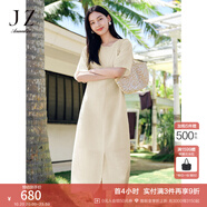 玖姿·安娜蔻古典風(fēng)優(yōu)雅氣質(zhì)萊賽爾提花收腰連衣裙女2025夏季新款 米黃 M