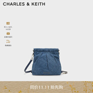 CHARLES&KEITH迷你菱格流浪包單肩斜挎雙肩包包女包生日禮物CK2-60782390 Denim Blue深牛仔藍(lán)色 S