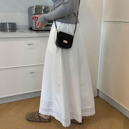 白色半身裙重工不規則蕾絲花邊蛋糕裙夏季女大碼設計感a字超長(cháng)裙 白色_底部蕾絲裙 L _【建議105-120斤】