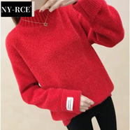 NY-RCE毛衣女2026冬季新款高品質(zhì)高領(lǐng)加厚寬松款秋冬短款潮流百搭針織衫 紅色半高領(lǐng) (保暖)  加厚 均碼