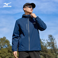 美津濃（MIZUNO）戶外夾克男連帽梭織透氣情侶鋒衣加絨加厚加棉外套男上衣