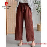 皮爾卡丹（pierre cardin）蓮子純亞麻春秋2025女夏棉麻苧麻薄九分闊腿白長(cháng)褲麻褲子 品牌高端新品-紅棕色九分褲 100%亞麻直筒褲 M 體重90-125斤 卡瑪拍小