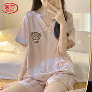 浪莎新款睡衣女夏季薄款短袖甜美夏天家居服套裝520情人節(jié)禮物 雙短[套裝]煙熏玫瑰 XL [建議115-130斤]