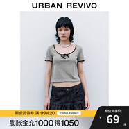 UR2025秋季新款女裝時(shí)尚撞色蝴蝶結(jié)系帶修身短袖T恤UYY450123 花灰 L