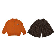 猜謎熊（Guessing xiong）女童套裝2025新款韓系秋冬季開(kāi)衫毛衣加絨加厚格子洋氣裙褲兩件套 毛衣+格紋裙褲 110