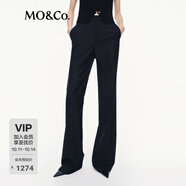 MO&Co.【C+系列】西褲2025秋新品綿羊毛拼接高腰微喇長(zhǎng)褲MBE3PAT004 黑色 M /165