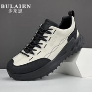 步萊恩（BULAIEN）2025秋冬季新款男鞋真皮透氣厚底防滑潮流百搭男士戶(hù)外運動(dòng)休閑鞋 米白色 43 相當于運動(dòng)鞋44