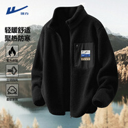 回力冬季加絨夾克男大碼歐美風(fēng)羊羔絨重磅外套加厚保暖男款立領(lǐng)開(kāi)衫潮 【加絨加厚】黑色(摩登) 3XL (體重180-205斤)