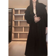 慵懶風(fēng)斗篷披肩牛油果綠色連帽長款厚針織開衫大毛衣外套女春秋季 黑色 XL XL