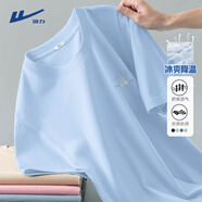 回力冰絲短袖T恤男高端莫代爾涼感速干半袖男士夏季休閑運動(dòng)寬松衣服 淺藍(學(xué)院熊仔) M /170(收藏加購優(yōu)先發(fā))