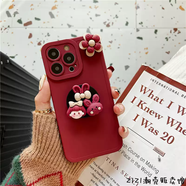 CHOVY韓國風卡通兔子小熊14適用蘋果17promax手機殼ins砂粉色16旋轉(zhuǎn)小花iphoneAir氣囊支架12軟殼15Plus 酒紅旋裝花朵 iPhoneSE4