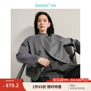 茵曼（INMAN）羊駝蠶絲雙面呢外套2024冬女裝新款高級(jí)感雙排扣圓領(lǐng)短款大衣上衣 雅典灰 L