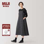 無(wú)印良品（MUJI）女式 易干 平紋 吊帶連衣裙 女裝裙子春季 長(cháng)裙 美拉德 深灰色格紋 L (165/88A)