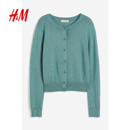 H&M【徐若晗同款】女裝毛針織衫秋慵懶短款打底衫m(xù)iu系薄開(kāi)衫0579541 灰綠松石色 XS 155/80
