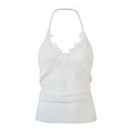 PYnkiSwear白色兔絨V領(lǐng)掛脖蕾絲花朵拼接吊帶背心上衣 可內搭外穿 白色，現貨 S
