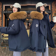 歌蜜奴 短外套女裝春秋裝新款寬松休閑時(shí)尚學(xué)院風(fēng)設計感工裝長(cháng)袖外套 藍色 S （90-105斤）