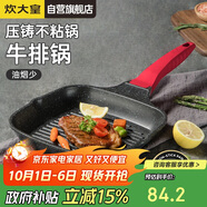 炊大皇 平底鍋煎鍋 麥飯石色條棱紋不粘鍋牛排扒盤24cm 電磁爐通用 J24E
