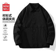 名創(chuàng  )優(yōu)品（MINISO）美式飛行夾克男士秋季新款潮牌寬松休閑工裝外套男春秋大碼派克服 【襯衫夾克】黑色 2XL /185(體重160-180斤)