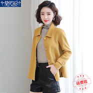 莫代爾時尚小香風(fēng)外套短款毛呢大衣女2025秋冬季新款寬松百搭氣質(zhì)上衣 黃色 M