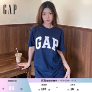 蓋璞男女裝2025春季新款純棉印花logo圓領(lǐng)短袖T恤上衣美版856659 海軍藍(lán) XS 美碼 S亞洲碼175/88A