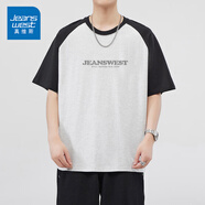真維斯（Jeanswest）NG真維斯插肩袖T恤男士2025夏季款潮流美式拼色休閑 淺花灰2080#短袖 M