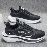 花花公子花花公子男鞋網(wǎng)面透氣皮面防水輕便休閑鞋軟底防滑減震運動(dòng)跑步鞋 黑色HH8815皮面款 單層 39