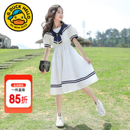 G.DUCKKIDS童裝女童連衣裙夏季兒童夏裝2023新款公主裙中大童女孩夏天裙子洋 白色【蝴蝶結學(xué)院風(fēng)】 110 尺碼4~5歲【100-110cm】cm
