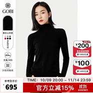 GOBI戈壁秋季高領雙翻領短款毛衣長袖女士打底針織衫 黑色 M