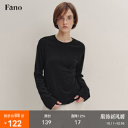 fano studios【現(xiàn)貨】范洛Fano 毛邊寬松圓領(lǐng)T恤女2025秋季仿羊絨插肩袖上衣短 黑色 S