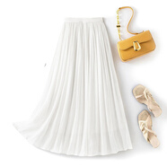 大尺碼半身裙流光沙裙子小個(gè)子裙褲胖mm百褶裙高級長(cháng)裙紗裙白色褲 白色【半身裙】裙長(cháng)cm M  體重-斤穿
