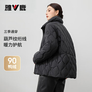 雅鹿立領(lǐng)輕薄羽絨服女冬季新款短款小個(gè)子波浪絎線(xiàn)純色輕羽絨外套 黑色 M (160) 建議110-125斤