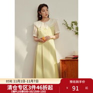 獨(dú)束大碼女裝【雙色可選】法式茶歇娃娃領(lǐng)連衣裙女夏裝微胖mm裙子 檸檬黃 L （尺碼：2） 拍前和客服確認(rèn)尺碼