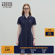 Teenie Weenie小熊休閑通勤氣質(zhì)收腰Polo白色連衣裙夏裝連身裙女裝裙子 藏青色 S (160)