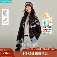茵曼（INMAN）2025秋冬女裝新款費爾島撞色幾何提花毛衣外套疊穿針織衫開衫 咖啡色 M
