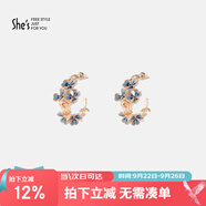 She's茜子手工滴油輕奢時尚耳飾梵高鳶尾花朵耳釘女生日禮物送女友