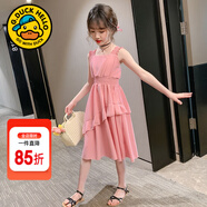 G.duck童裝女童連衣裙夏季兒童公主裙韓版時(shí)尚23新款小女孩泡泡袖雪紡裙 粉色【0073款】 160 尺碼13~14歲【150-160cm】