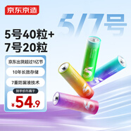 京東京造5號7號電池60節彩虹混合裝 五號七號堿性超性能環(huán)保無(wú)鉛汞 適用血壓計/指紋鎖/遙控器/兒童玩具
