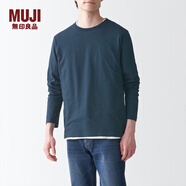 無(wú)印良品 MUJI 男式 水洗 天竺編織 圓領(lǐng)長(cháng)袖T恤 ABC01A2S 打底衫 深藏青色 M