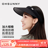OhSunny防曬帽女春夏大檐防紫外線防曬發(fā)箍蛋糕帽空頂太陽帽子 暮云黑 均碼