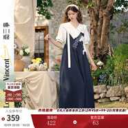 兩三事闊腿背帶褲女梵高文藝2025夏季新款寬松慵懶休閑褲馭馬漫游 深藍色 S
