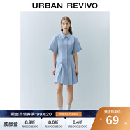 UR夏季新款女裝通勤風(fēng)壓褶修身短袖棉質(zhì)連衣裙UWU740075 淺紫藍(lán) M