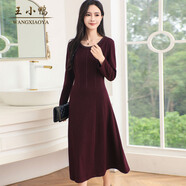 王小鴨連衣裙女2025秋季新款時(shí)尚簡(jiǎn)約韓版修身淑女裙通勤A(yíng)字裙 紅色 M