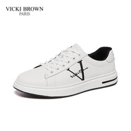 未畢（VICKI BROWN）【VB男鞋】法國品牌簡(jiǎn)約潮流板鞋刺繡百搭小白鞋舒適休閑鞋男 白黑色 41