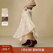 茵曼2025秋冬女裝新款重工網(wǎng)紗拼接絲絨蛋糕裙浪漫寬松A字半身裙  水卡其 M