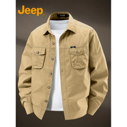 JEEP SPIRIT吉普純棉長袖襯衫男款大碼春秋季寬松休閑長袖襯衣服美式復(fù)古男裝 卡其色 【Jeep官方正品】 L 推薦【125-135斤】